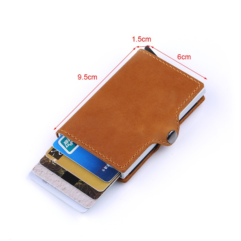 Genuine Leather Men Wallet Small Wallet With Rfid Lock Aluminum Card Holder Slim Male Wallet