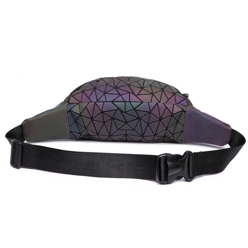 Women's Luminous Leather Waist Bag, Brand Handbag with Strap, Geometric Chest Bag, Fashionable