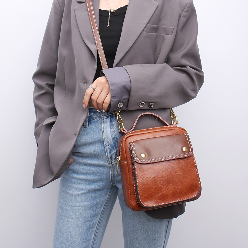 Fashion Vintage Women Messenger Bag Cowhide and PU Leather Designers Handbag Luxury Women Shoulder Bags Female Crossbody Bags