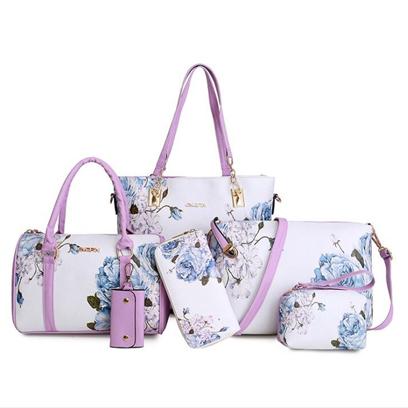 Chinese Style Floral Printing Women Handbags Shoulder Bags Set Female Practical Composite Bag 6 Piece Set Designer Brand Bolsa