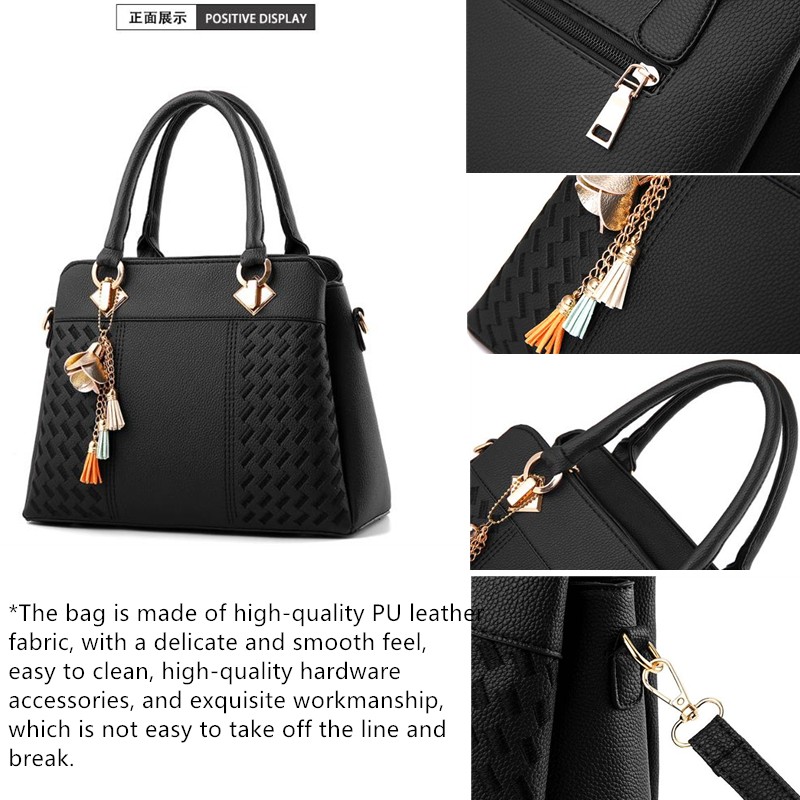 Women Handbags Tassel PU Leather Bag Top-Handle Embroidery Crossbody Bag Shoulder Handbags