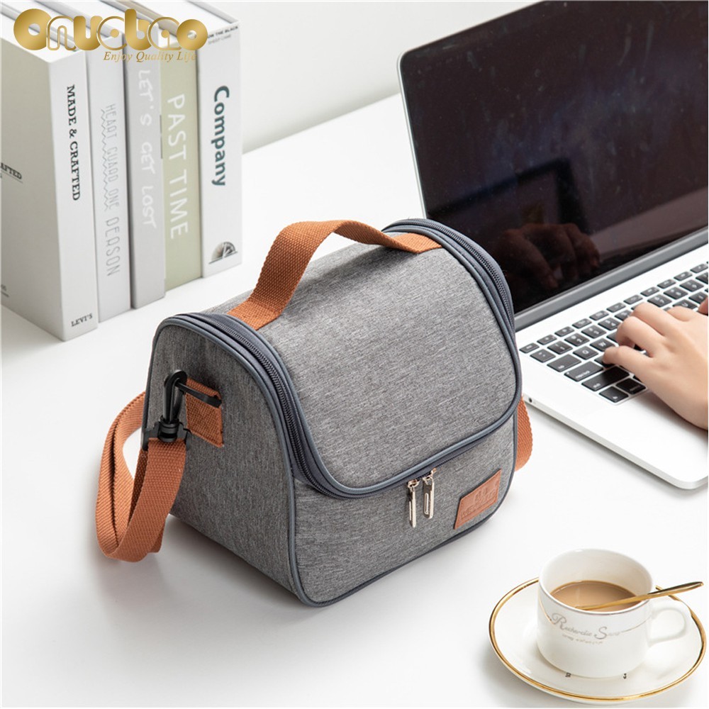 Thermal lunch bag for men and women gray Oxford cloth aluminum foil insulation multi-size shoulder bag waterproof camping bag