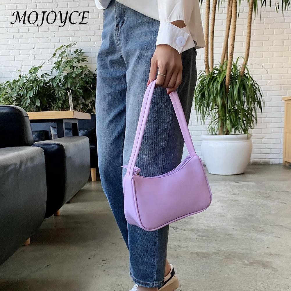 Ladies Soft PU Leather Underarm Bag Solid Color Fashion Women Vintage Handbags Popular Simple Female Daily Shoulder Bags