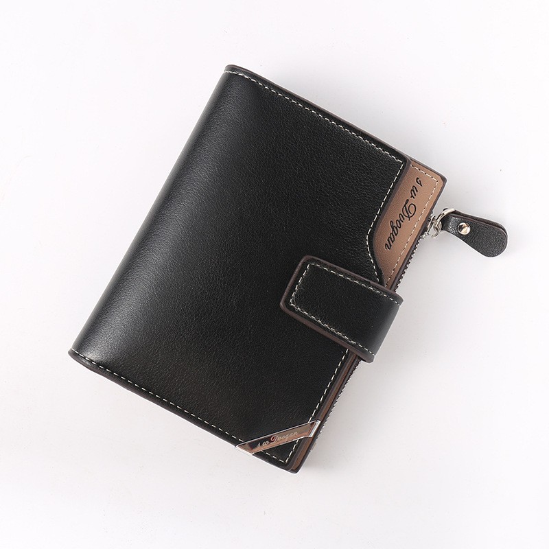 New Korean casual men's wallet short vertical locomotive British casual multi-function card bag zipper buckle triangle folding