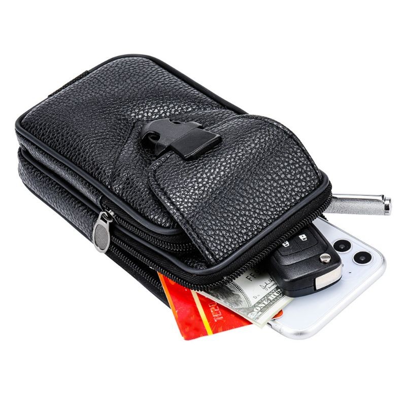 Unisex PU Leather Classic Waist Bag, Phone Bag, Wallet, Hip Belt, Belt, Loop, Wallet