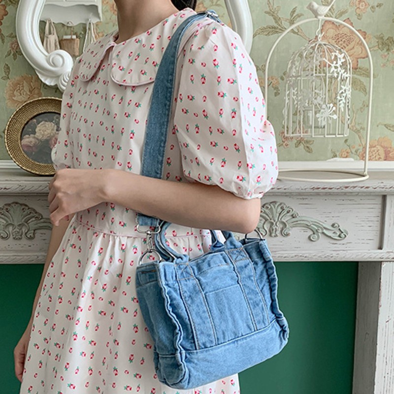 Canvas Cloth Women Small Shoulder Bag Girl Blue Canvas Small Canvas Handbag Casual Tote Detachable Strap Lady Zipper Purse 2022