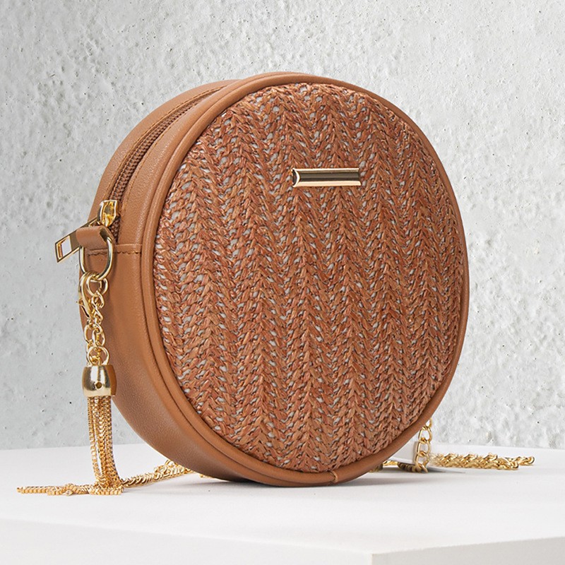 New Fashion Round Straw Bag Vintage Handmade Woven Shoulder Bag Summer Holiday Casual Bags Female Handbag Crossbody Bag Women