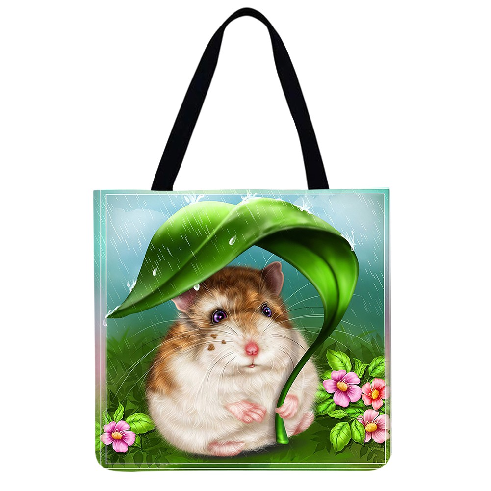 Fashionable Ladies Hamster Shoulder Shopping Bag Linen Printing Pattern Eco-friendly Tote Large Capacity Handbags