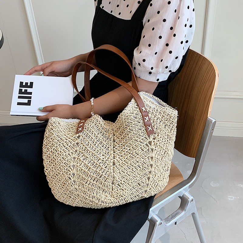 Straw Shopper Summer Bag Casual Large Capacity Hollow Woven Women Beach Ladies Tote Handbags High Design Fashion Travel Shoulder Bag