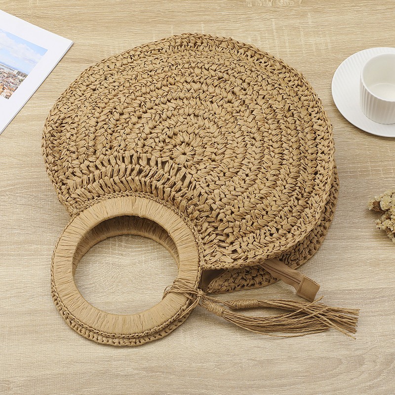 Rattan straw summer women's bag fashion woven circular ladies large capacity travel woman luxury handmade fashion handbag