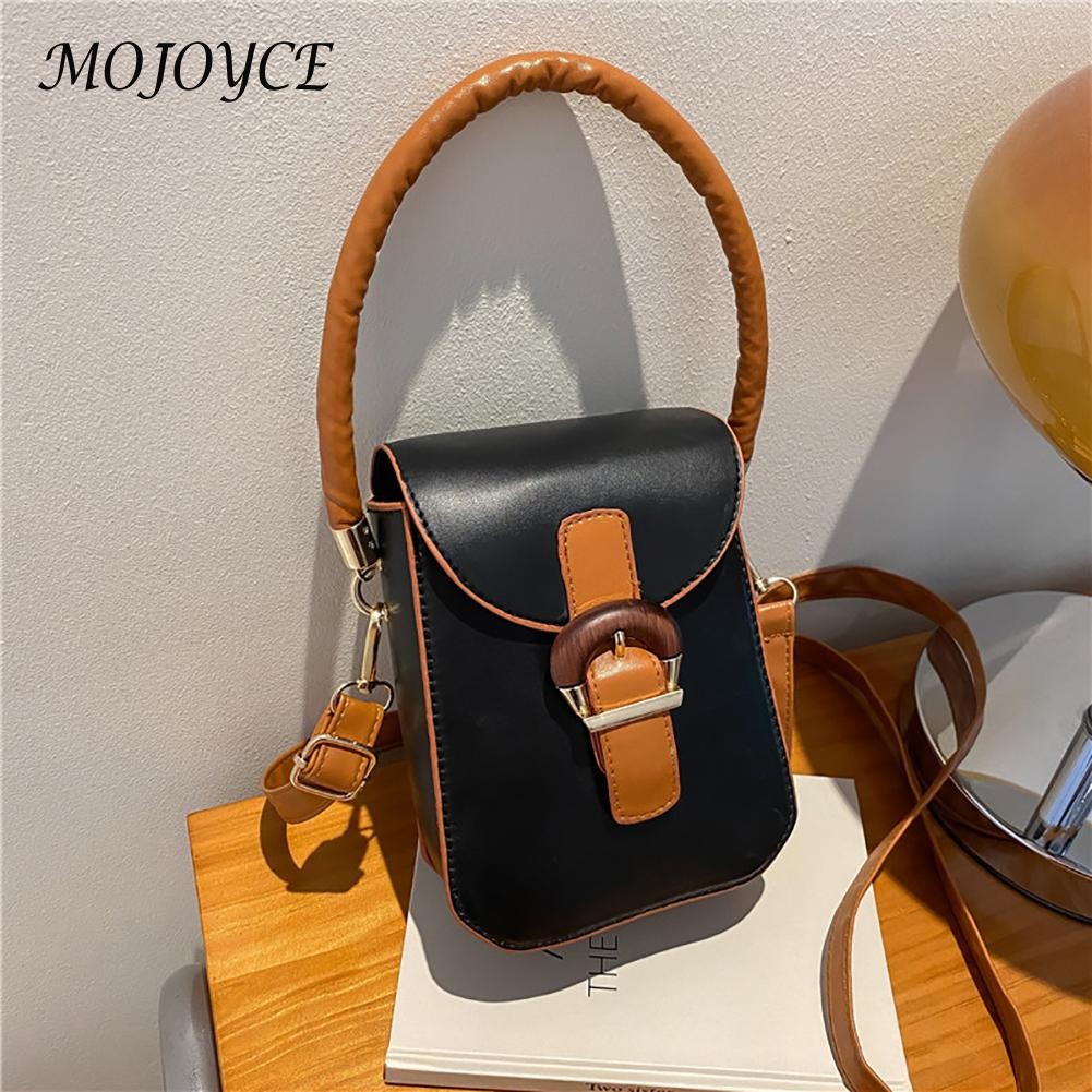 Women Saddle Bag Flap Small Shoulder Bag Simple Hit Color PU Leather for Outdoor Shopping Business Traveling