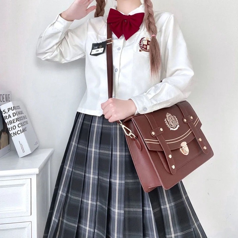 Xiuya 2022 New Japanese Style Preppy JK Uniform Bag Girls School Bag For Women Messenger Shoulder Bag Female Bag Backpack