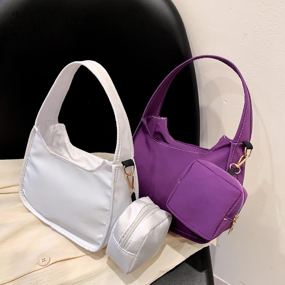 Women Nylon Handbag Solid Color Simple Casual Tote Clutch Bags with Small Purse for Women Fashionable Decoration