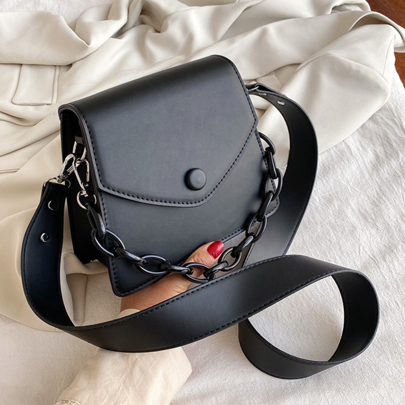 Solid Color Thick Chain Small PU Leather Crossbody Bags For Women 2022 Hit Summer Shoulder Cross Body Bag Ladies Handbags
