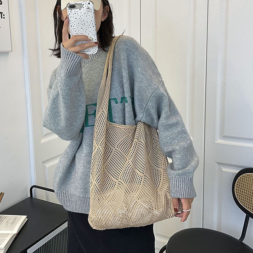 2022 hollow woven women shoulder bags designer knitted braid bags large capacity tote summer beach bag purses shopper sac