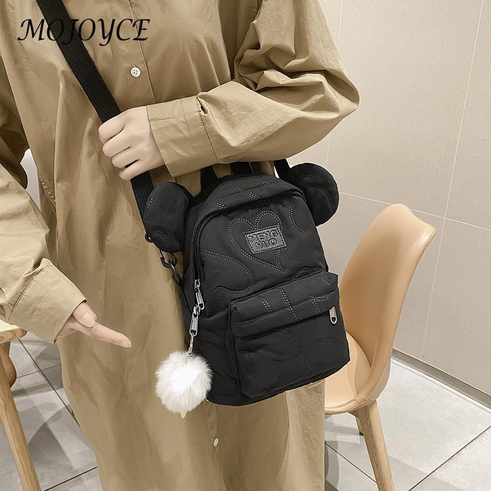 Preppy style backpack with bear ear ladies solid color backpack college girl lightweight wear-resistant laptop bag