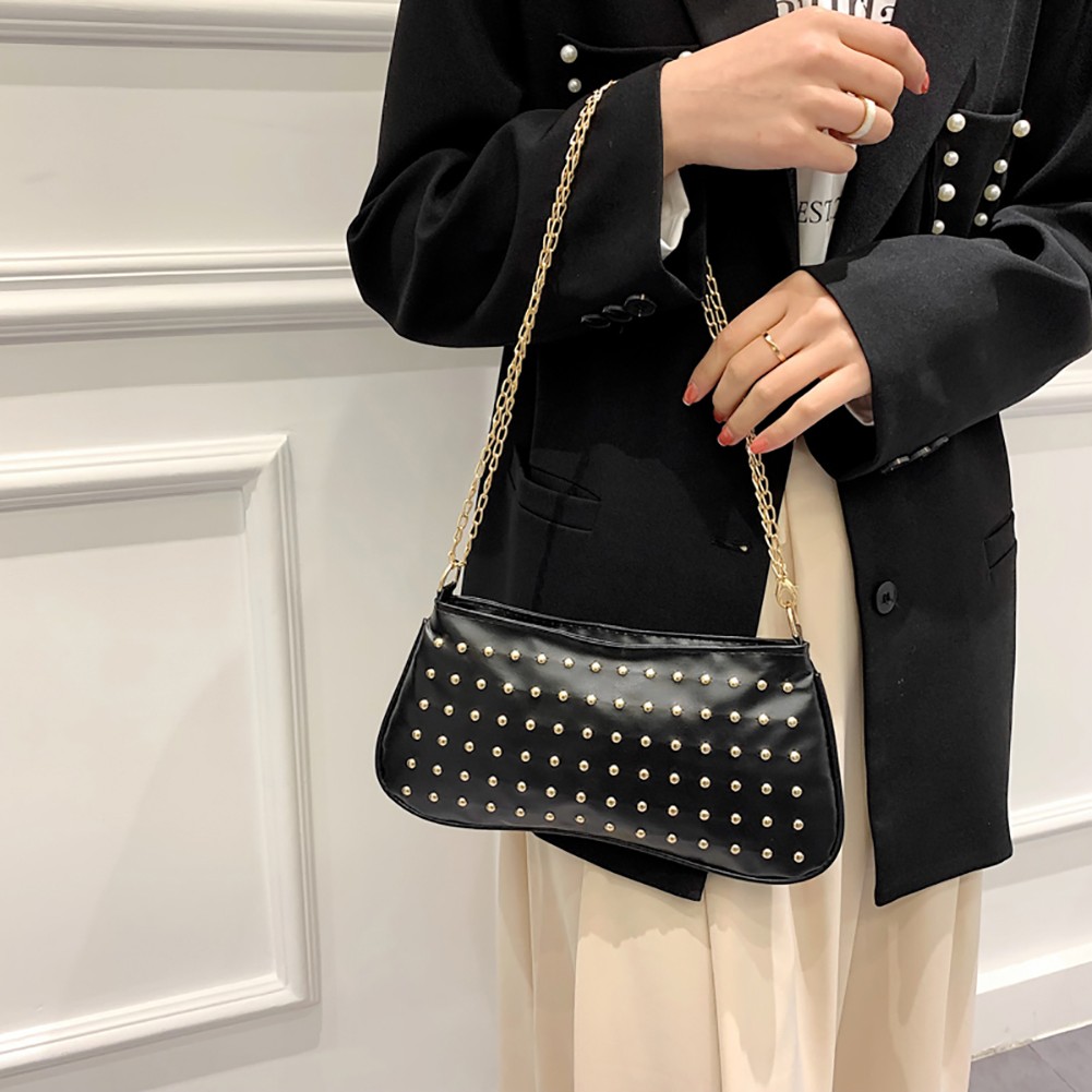 حقائب للنساء حقيبة يد جلدية موضة برشام أنثى تحت الإبط حقائب كتف Crossbody رسول حمل حقيبة سفر حزب مخلب 2022