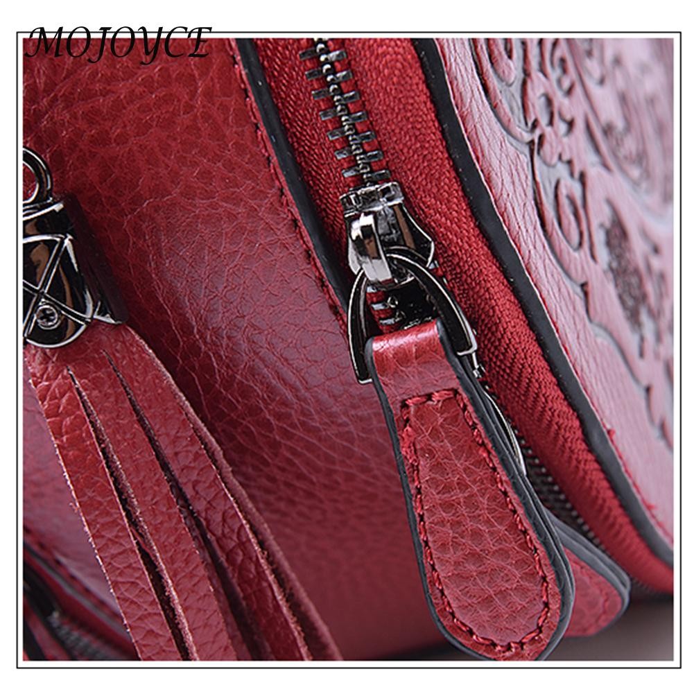 Round Shoulder Bags Vintage Flower Casual Leather Tassel Small Handbag Tote for Ladies Outdoor Shopping Travel