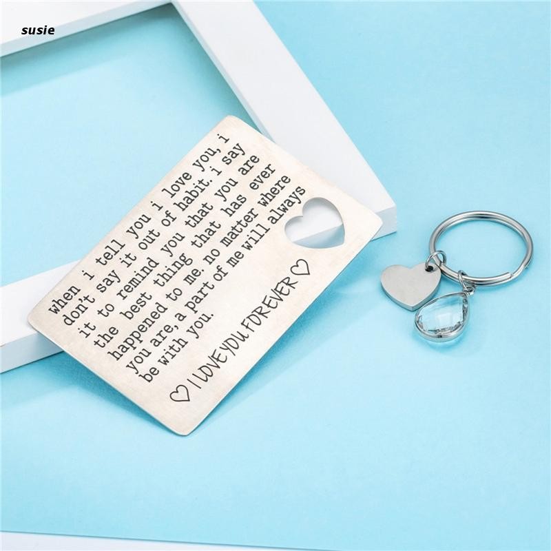 X7YA 2x/set Personalized Birthday Anniversary Wallet Card With Keyring For Men