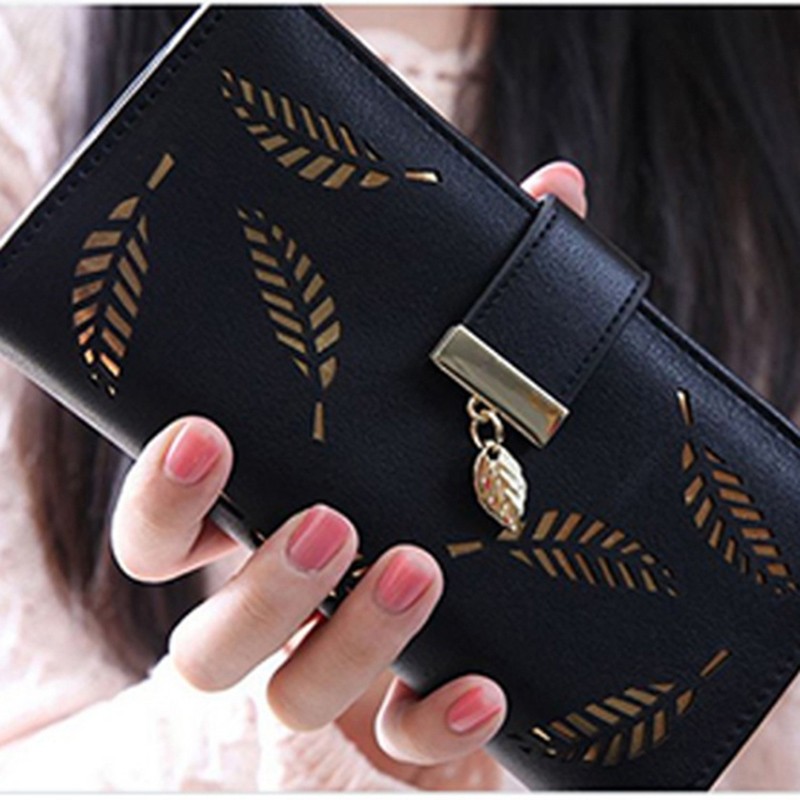 Leaves Hollow Women's Wallet Soft PU Leather Women's Clutch Wallet Female Designer Ladies Wallets Coin Card Purse