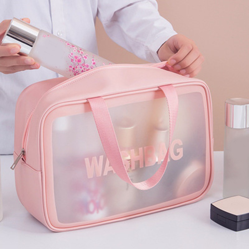 Portable Large Capacity Travel Portable Transparent Wash Bag PU Waterproof Matte Cosmetic Bag Skin Care Product Storage Bag