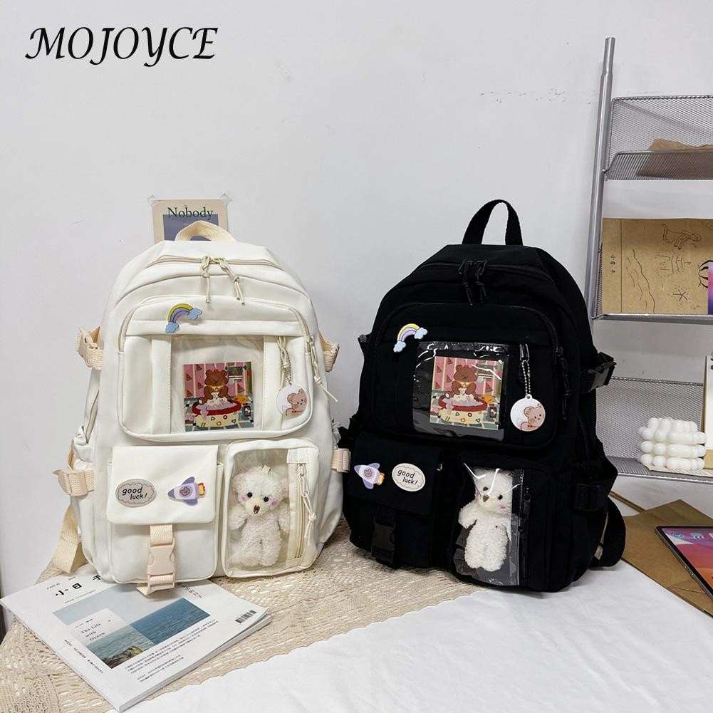 Solid Color Backpack Nylon Large Capacity Bag Girls Casual Leisure Bag Daily Travel Shopping Bag