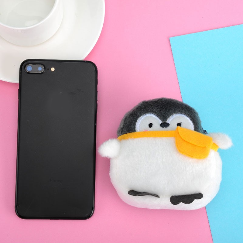 Super Kawaii Penguin Children Plush Coin Purse With Keychain Zipper Change Wallet Small Wallet Gift For Women Data Line Storage