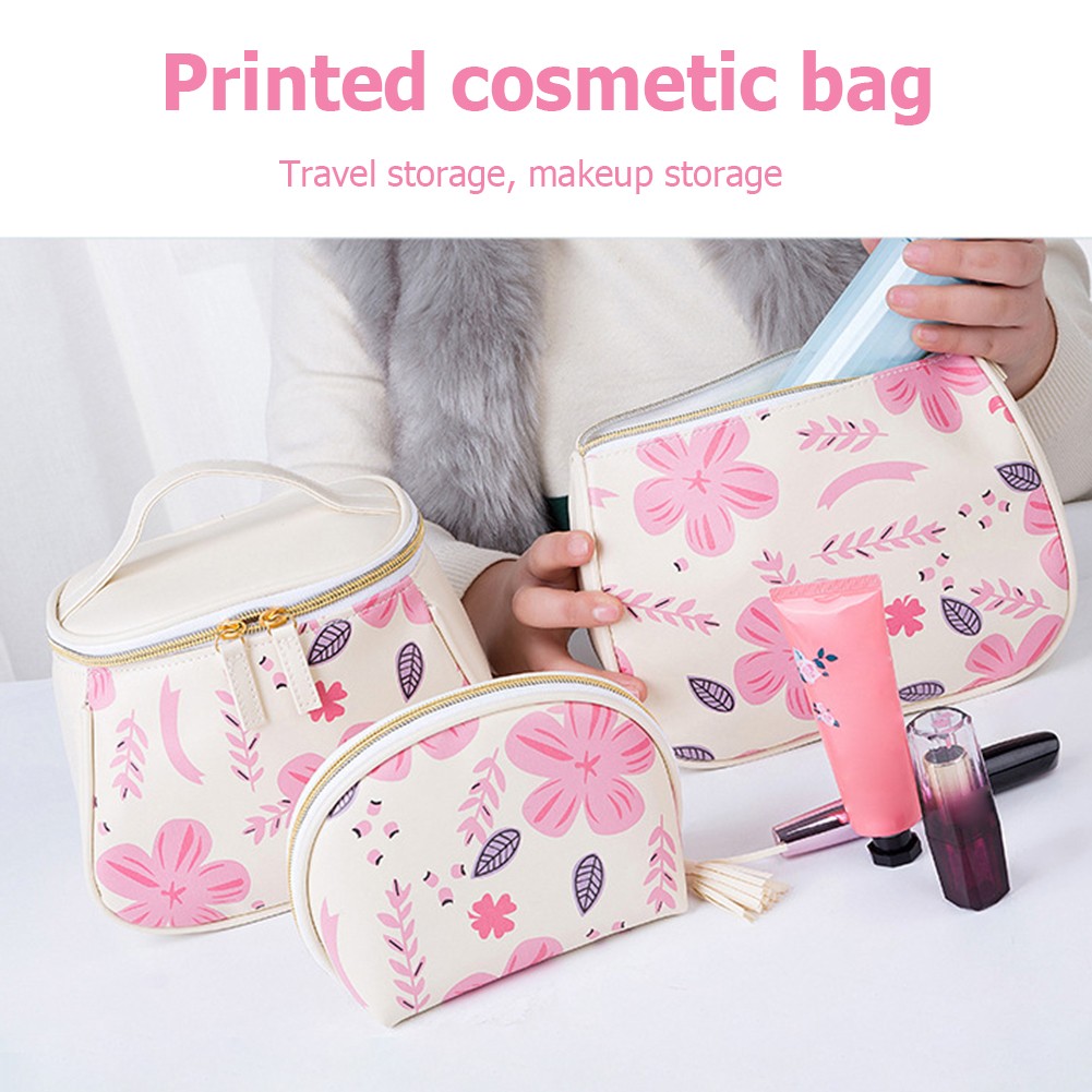 Women Casual PU Leather Cosmetic Bag Portable Travel Toiletry Makeup Organizer Zipper Accessories for Women