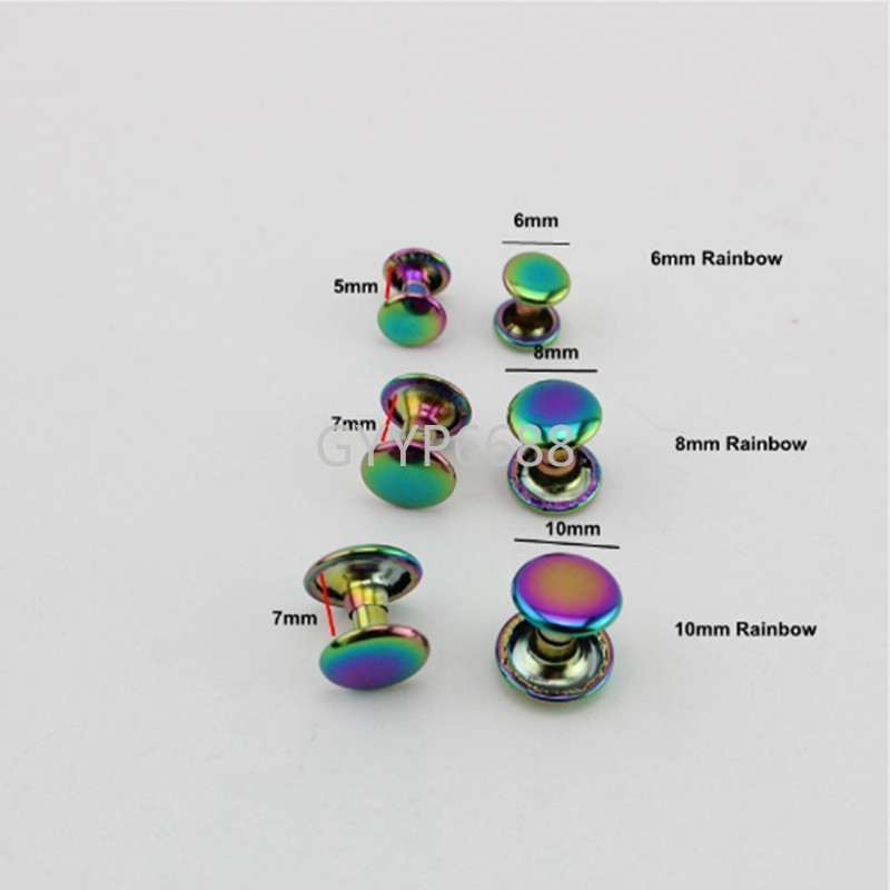 10-30-100pcs 6*6mm 8*8mm 10*8mm iridescent rainbow fastened double rivet stud for shoes,DIY metal rivets accent on accent