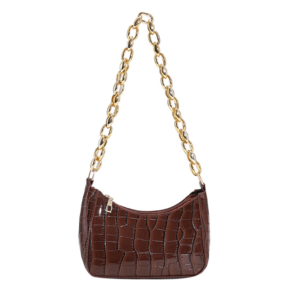 Ladies PU Leather Chain Shoulder Bag Women Underarm Bag Fashion Crocodile Pattern Zipper Shopping Handbag