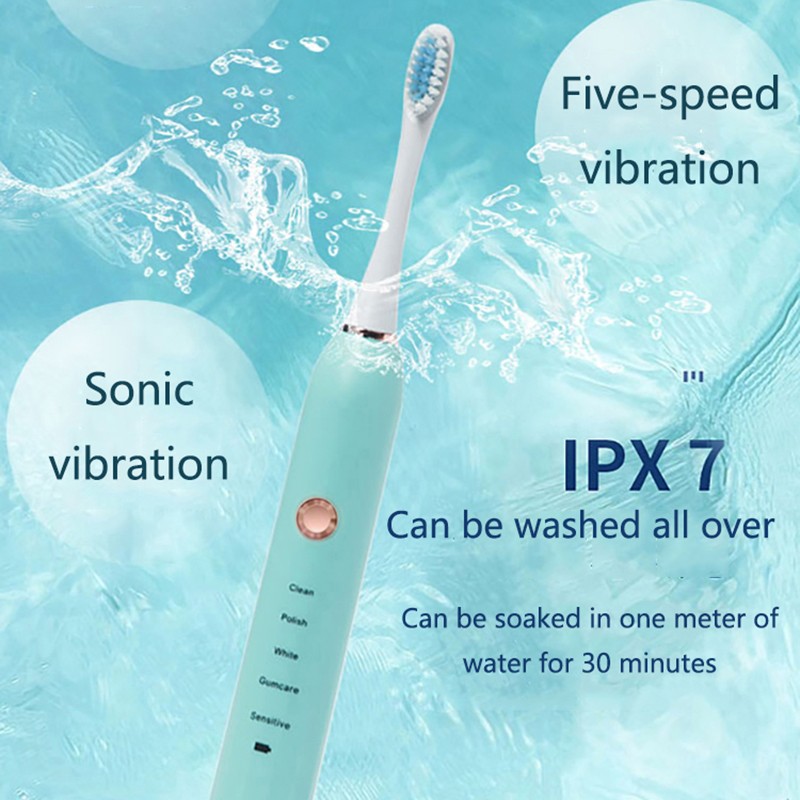 Rechargeable Electric Toothbrush Black White Sonic Oral Hygiene Toothbrush IPX7 Waterproof With Brush Head Replacement Gift