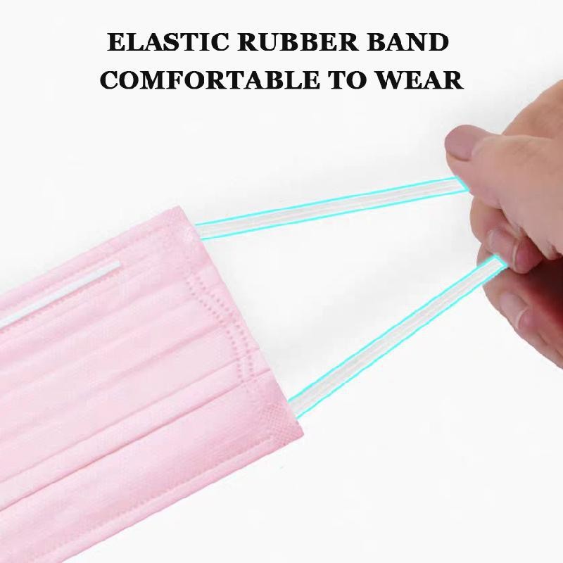 Disposable 3-Ply Nonwoven Mask Breathable Gauze Mask with Elastic Ear Band, Pink, 10-500 Pieces