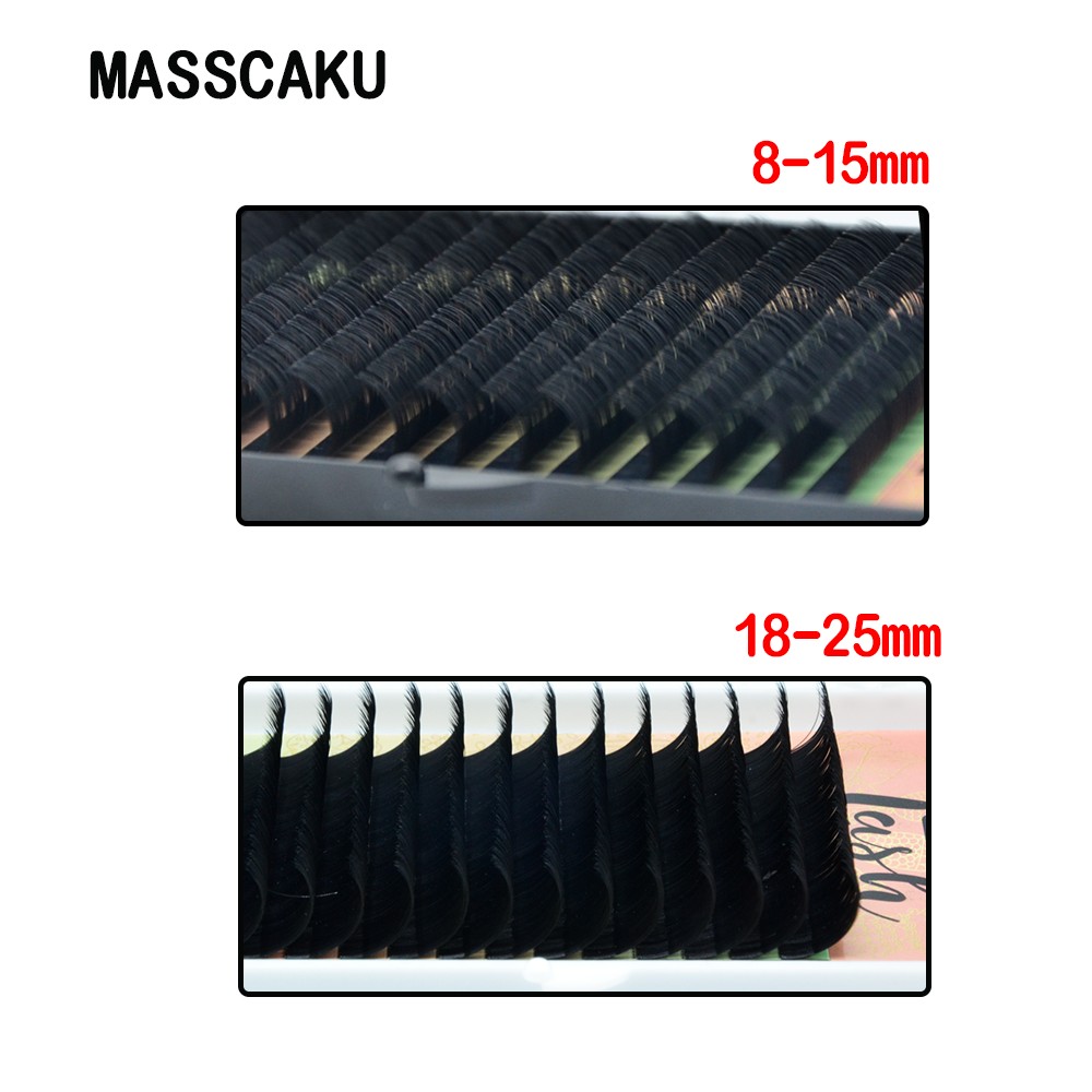 MASSCAKU - Natural False Mink Lashes, Single Extensions, Soft Lashes, 16 Rows/Pack, 8 to 16mm and Mix, Premium