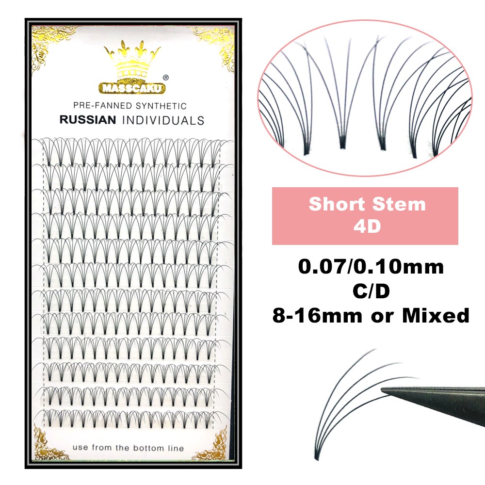 MASSCAKU Big Stock Pre-made Fans Short Stem Eyelashes Extension Dense Wide Fans 3d4d5d6d10d20d Lashes False Mink Eyelashes