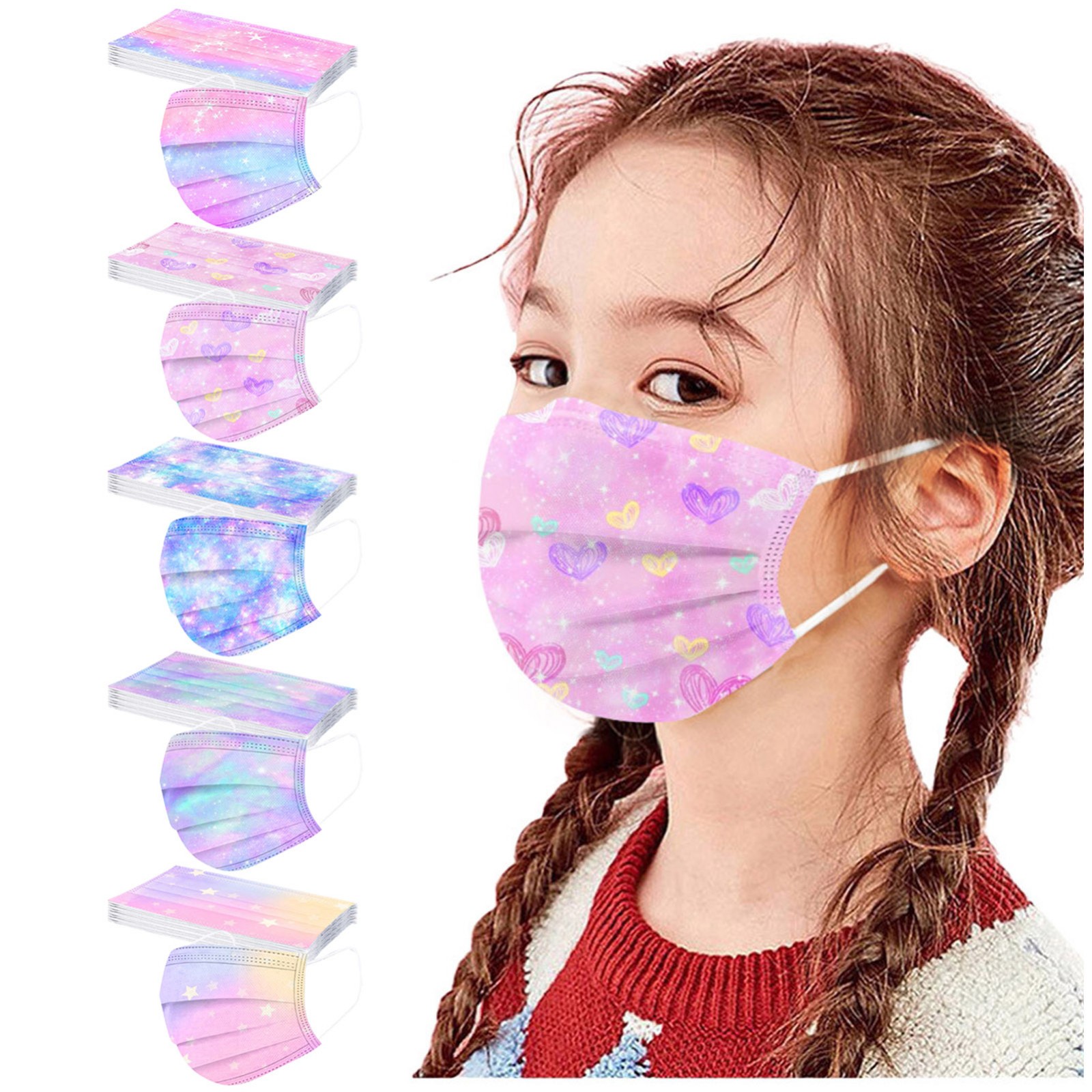 50pcs Children's Face Mask Mascara Gradient Star Printed Three Layer Outdoor Breathable Dust-proof Disposable Mask Mascarillas