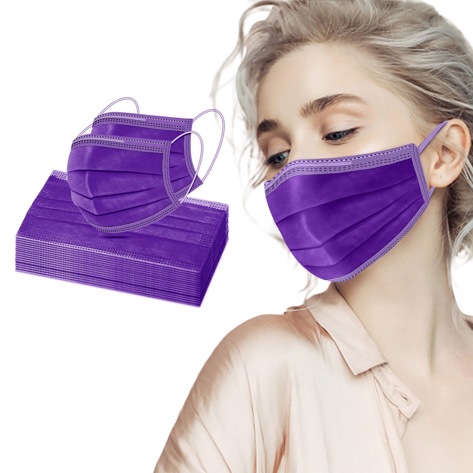 10-100pcs Adult Face Mask Disposable Mask Nonwove 3 Layer Filter Mouth Face Mask Filter Respirator Purple Pink Protective Masks