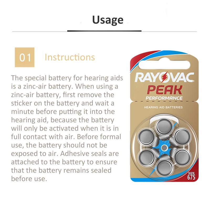 Hearing Aid Batteries 60pcs/10cards RAYOVAC Peak 1.45V 312 312A A312 PR41 Zinc Air Battery for BTE CIC Rick OE Hearing Aids