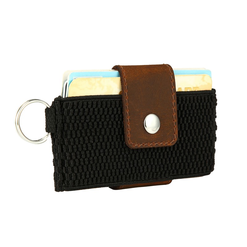 Minimalist Slim Elastic Credit Card Holder Genuine Leather Bank Card Wallet Front Pocket Men Business Card Holder With Key Ring