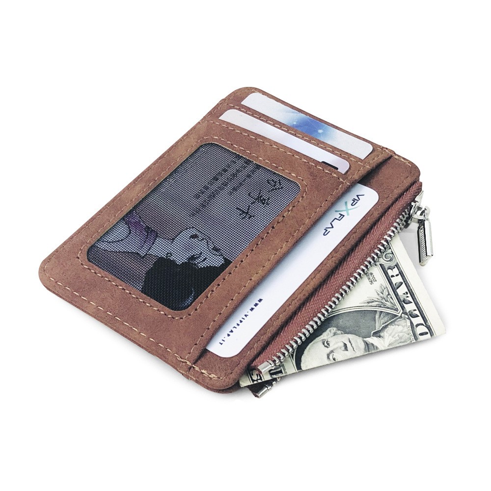 Men's card wallet short matte leather retro multi-card frosted fabric money card holder new minimalist transparent coin purse