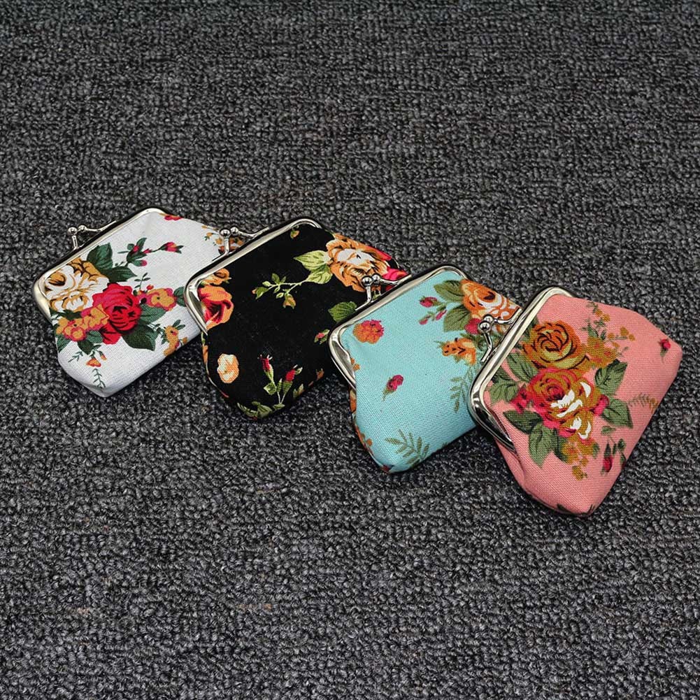 Fashion Vintage Floral Buckle Women Wallet Elegant Lady Retro Clutch Hasp Mini Cotton Bag Coin Purse Headphone Bag Coin Bag