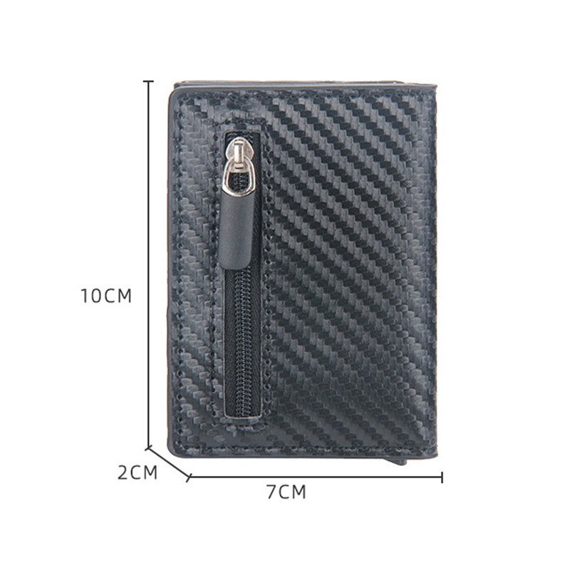 RFID Men's Carbon Fiber Mini Wallet Magnetic Button Smart Wallet Zipper Coin Purse Aluminum Alloy Slim Anti-theft Wallet for Men