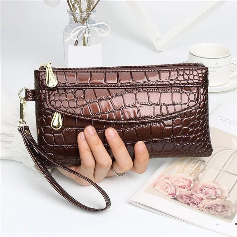 Patent Leather Women Wallets Flo Long Ladies Double Zipper Wallet Clutch Bag Design Red Purse Crocodile Wallet