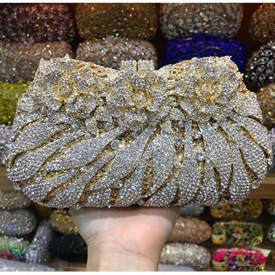 18 Colors Wedding Formal Dinner Clutch Women Golden Crystal Hand Evening Bags Metal Clutches Bags Flower Purse Wedding Purse