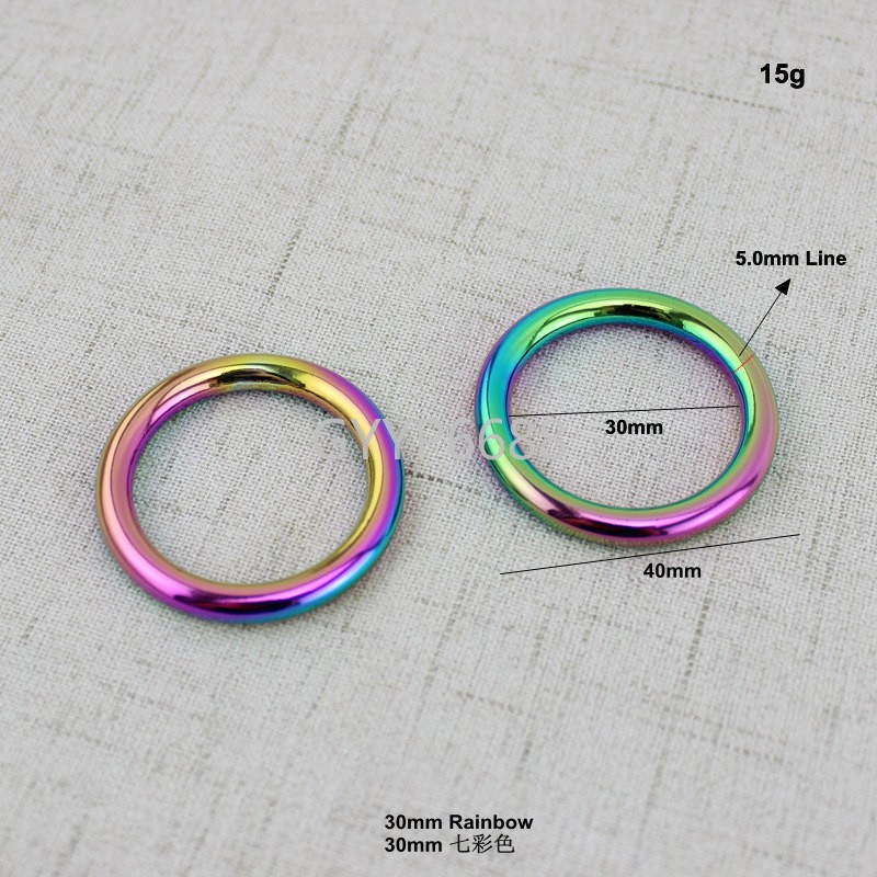 10-30-100pcs 1.6cm 1.8cm 2.5cm 3cm rainbow pet strap o ring, bags accessories, welded alloy rings, closed round o ring