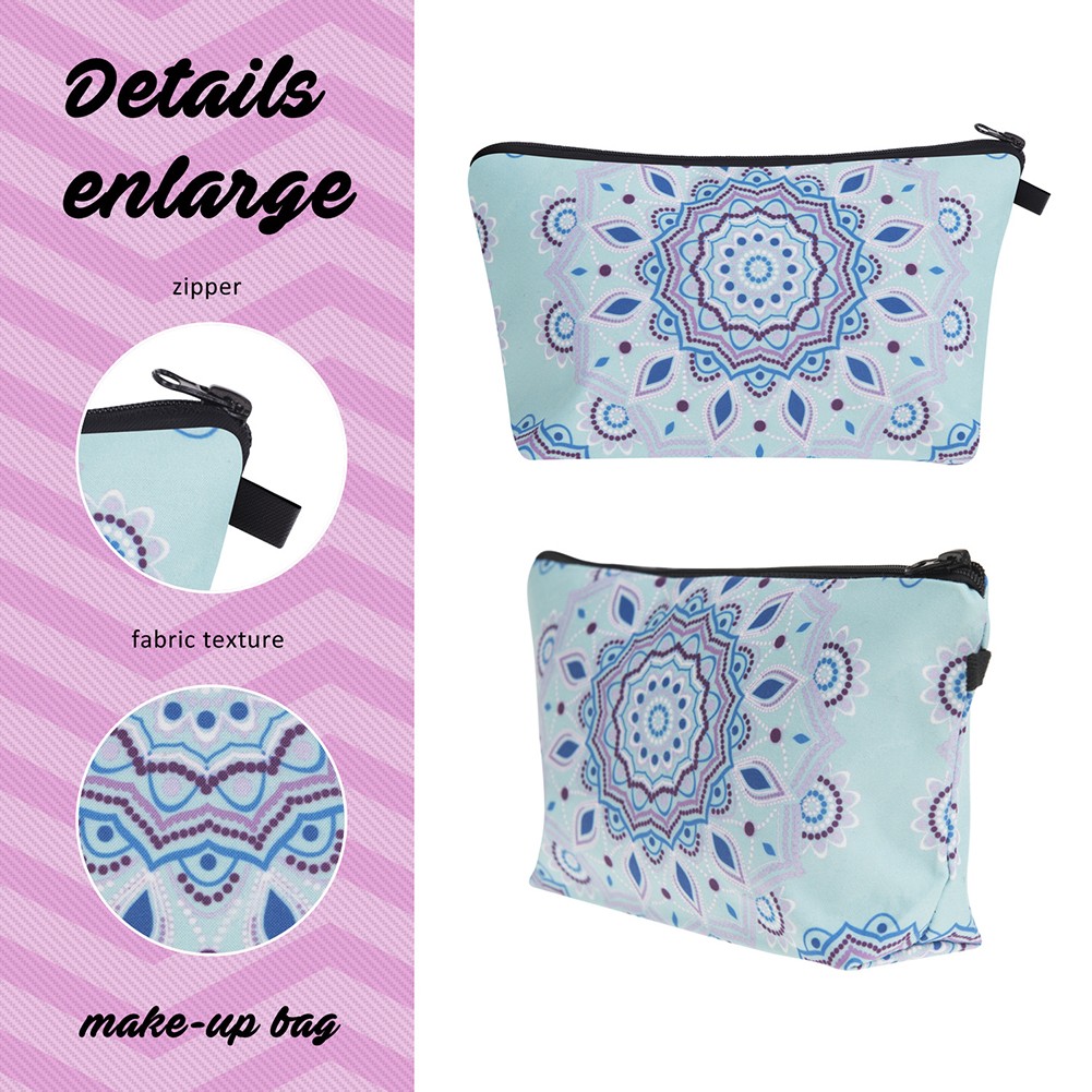 Fashion Mandala Printing Cosmetic Bag Datura Floral Print Mandala Pattern Cosmetic Bag Travel Bag Mandala Print Cosmetic Bag