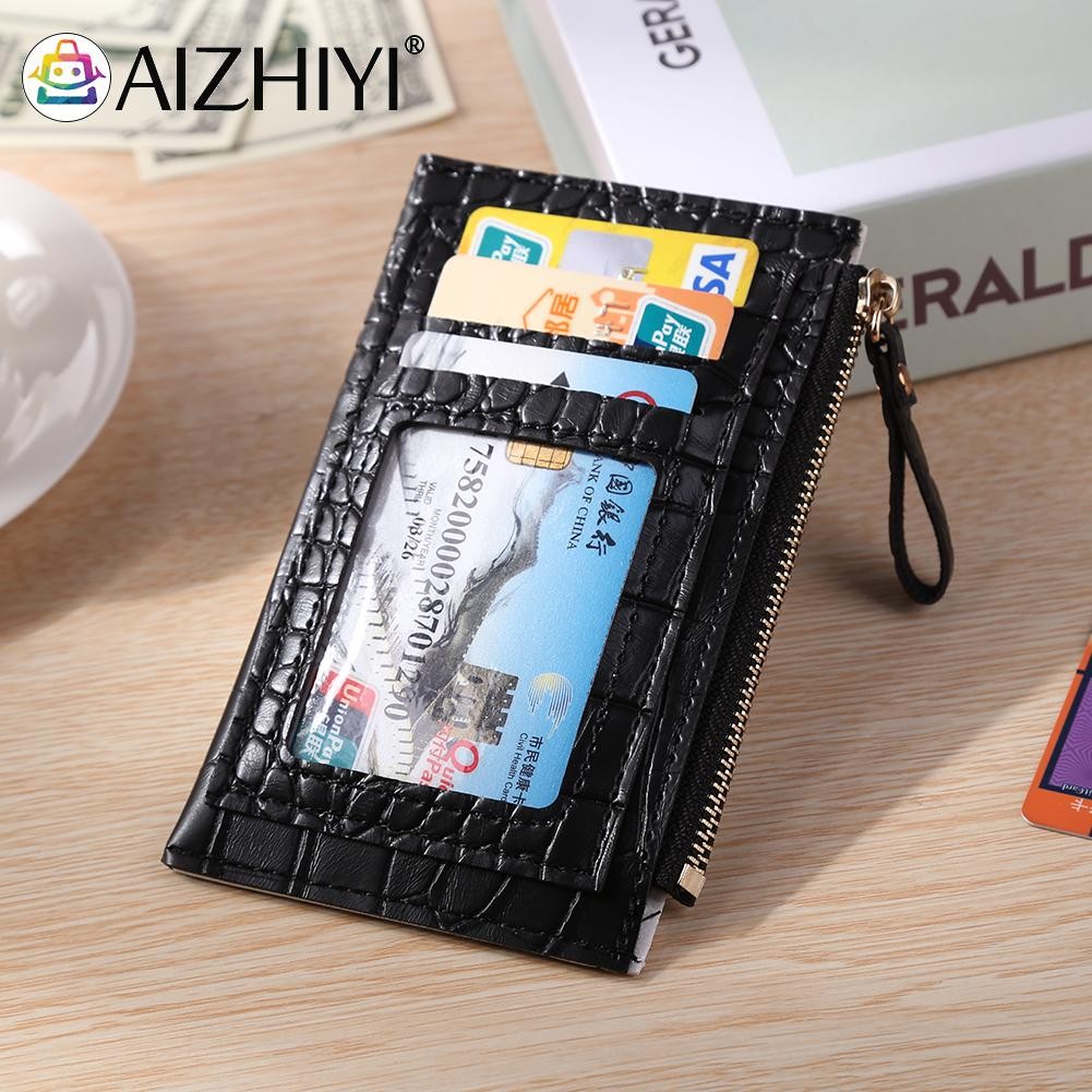 Fashion Women's PU Leather Crocodile Leather Bank Pattern Shopping ID Card Holder Casual Ladies Contrast Color Small Wallet Coin Purse