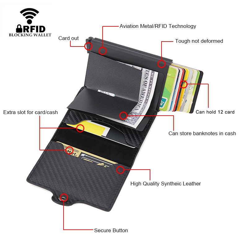 Carbon Fiber Anti Rfid Double Card Holder For Men Simple Metal Wallet