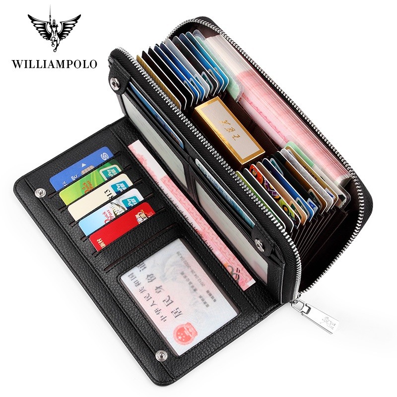 Williapolo Men's Clutch Bag Business Wallet Card Holder Coin Purse 100% Cowhide Leather Wallet for Men Passport Cover