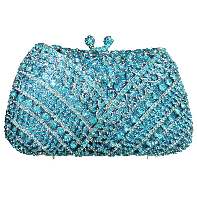 New Arrival Crystal Green Rhinestone Luxurious Evening Clutches Small Handbag For Women Prom Party Bag