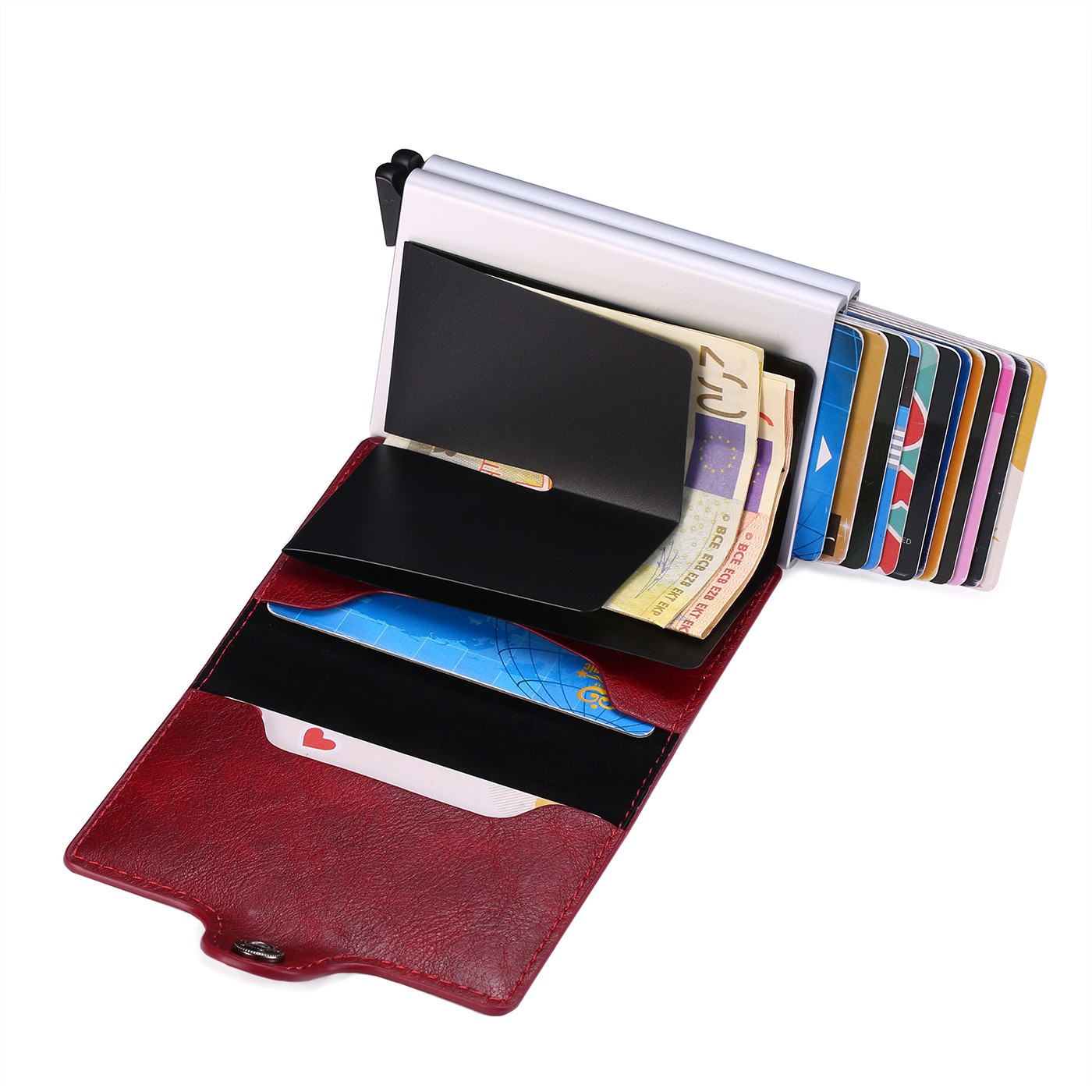 Blocking protection men's id credit card holder wallet leather metal aluminum business bank card credit card case